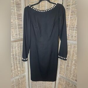 VTG 1990s Scaravelli Pearl Trimmed Low Back Wool Cocktail Dress - size 6